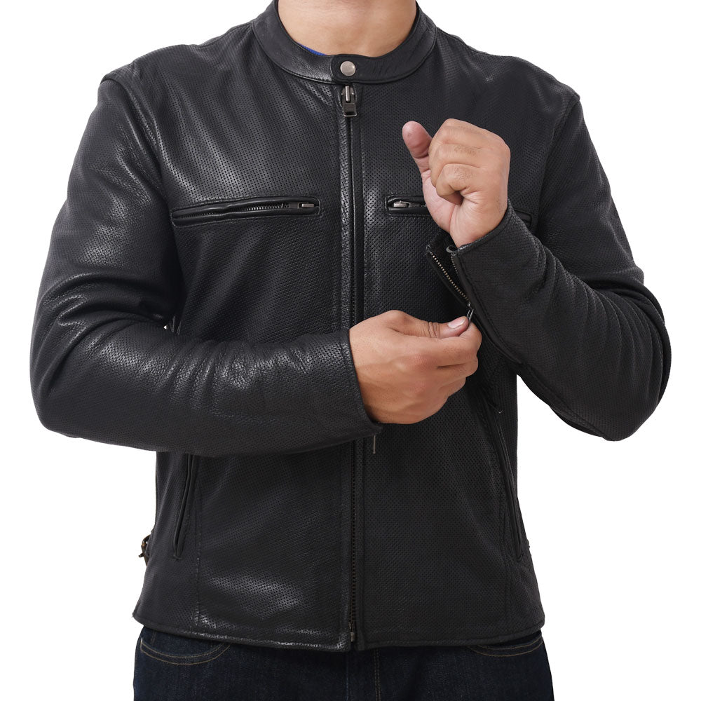 STAR Men's Leather Motorcycle Jacket Perforated Men's Motorcycle Jacket Best Leather Ny