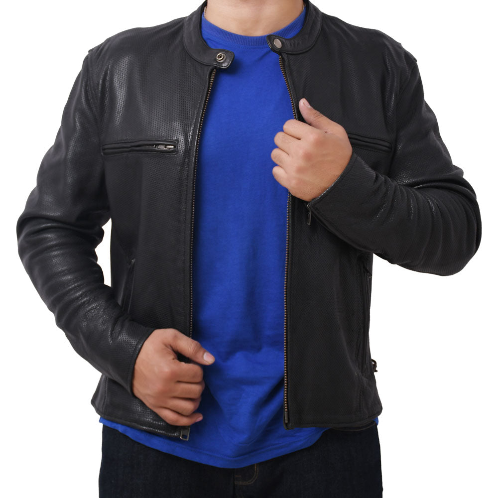 STAR Motorcycle Perforated Leather Jacket Men's Motorcycle Jacket Best Leather Ny
