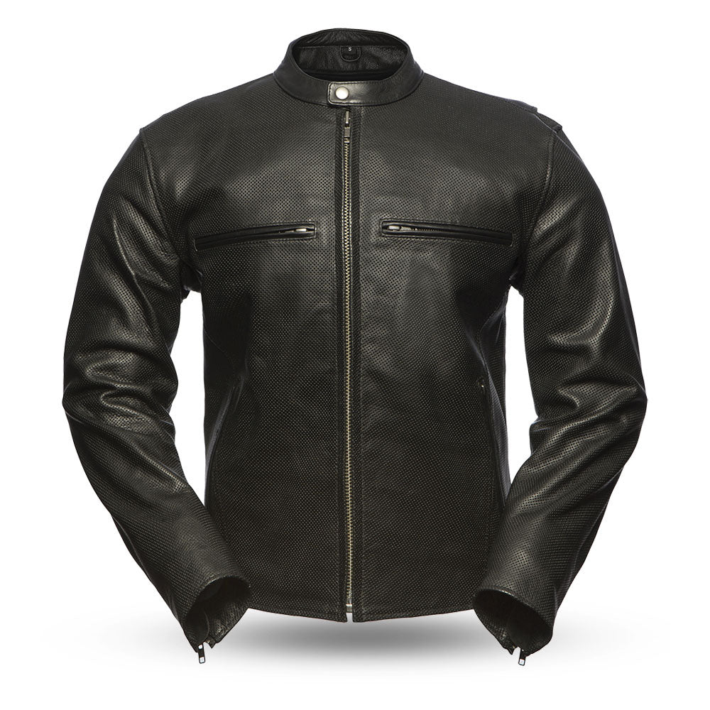 STAR Motorcycle Perforated Leather Jacket Men's Motorcycle Jacket Best Leather Ny Black XXS