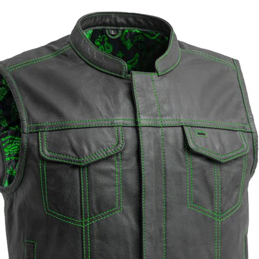 The Volt Men's Motorcycle Leather Vest, Multiple Color Options Men's Leather Vest Best Leather Ny
