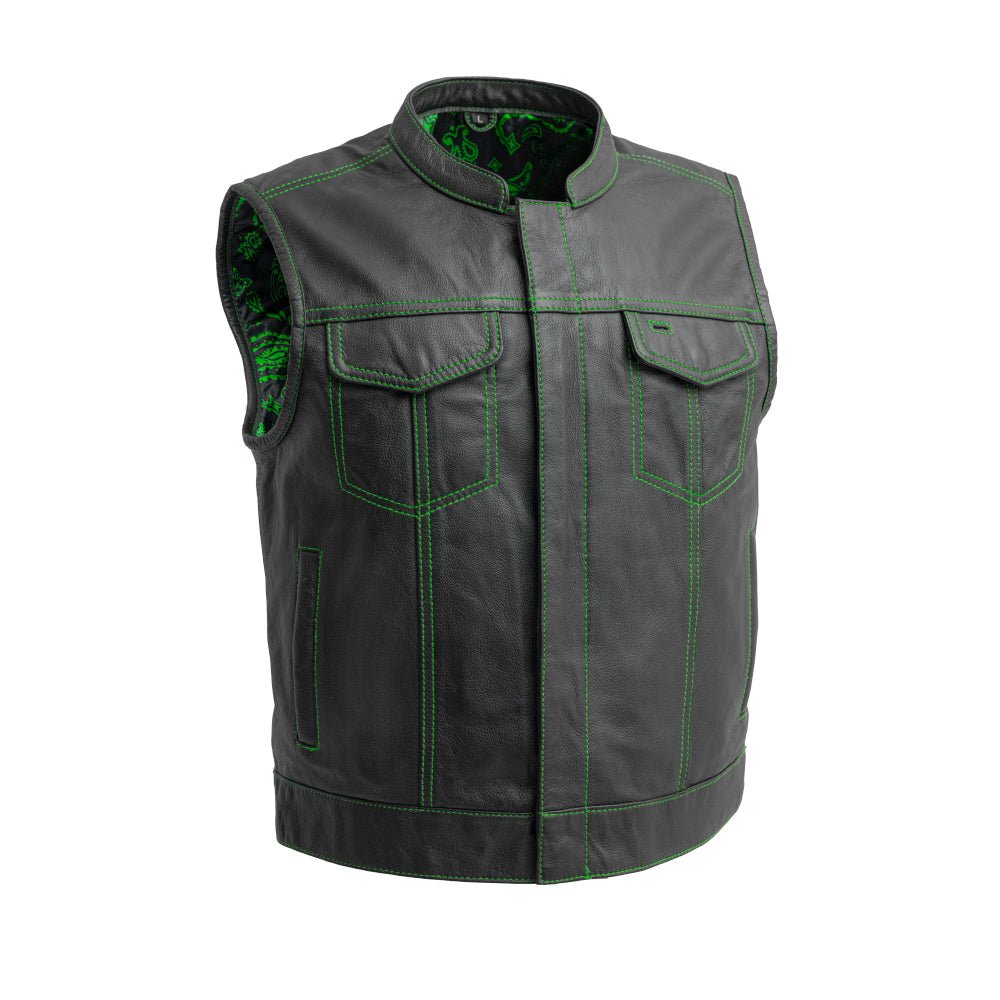 The Volt Men's Motorcycle Leather Vest, Multiple Color Options Men's Leather Vest Best Leather Ny Green S
