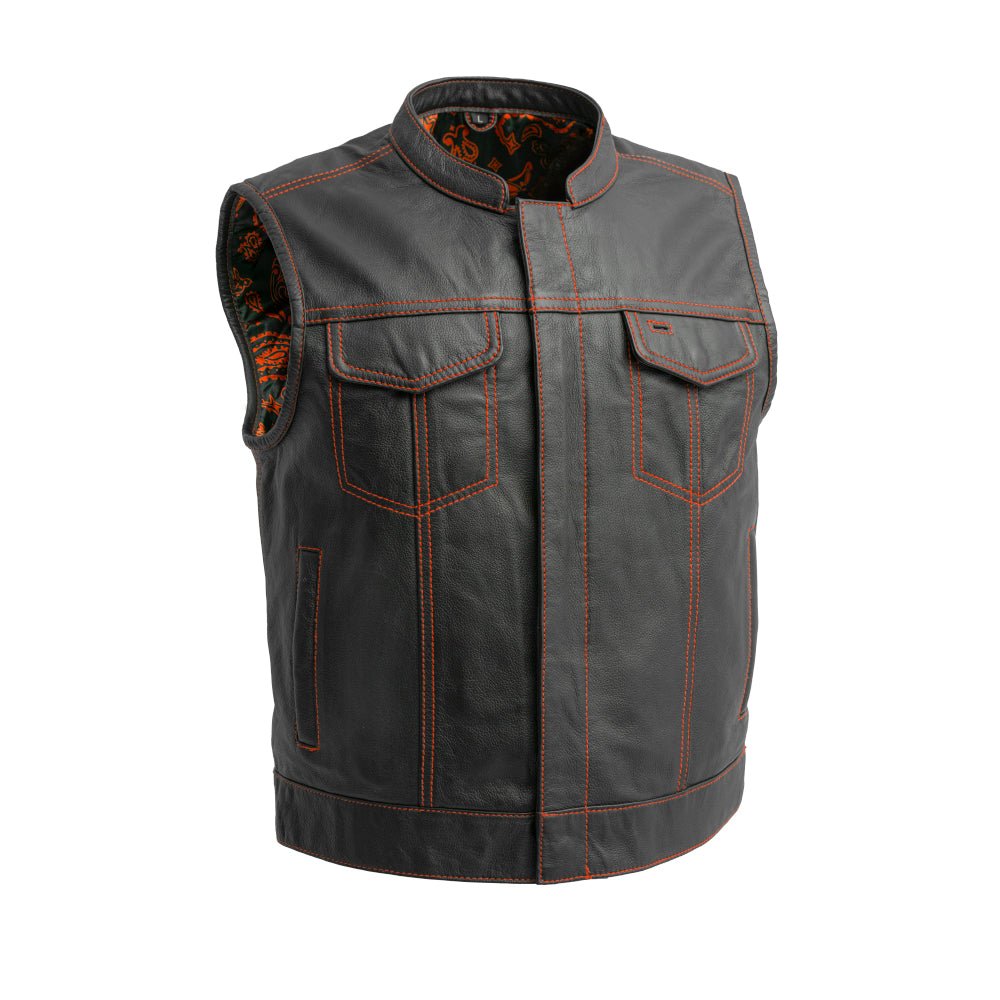 The Volt Men's Motorcycle Leather Vest, Multiple Color Options Men's Leather Vest Best Leather Ny Orange S