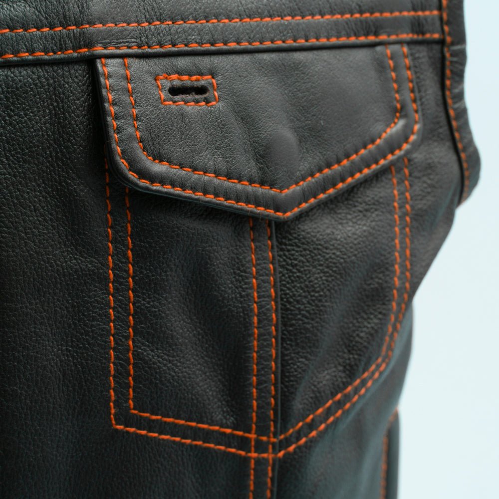 The Volt Men's Motorcycle Leather Vest, Multiple Color Options
