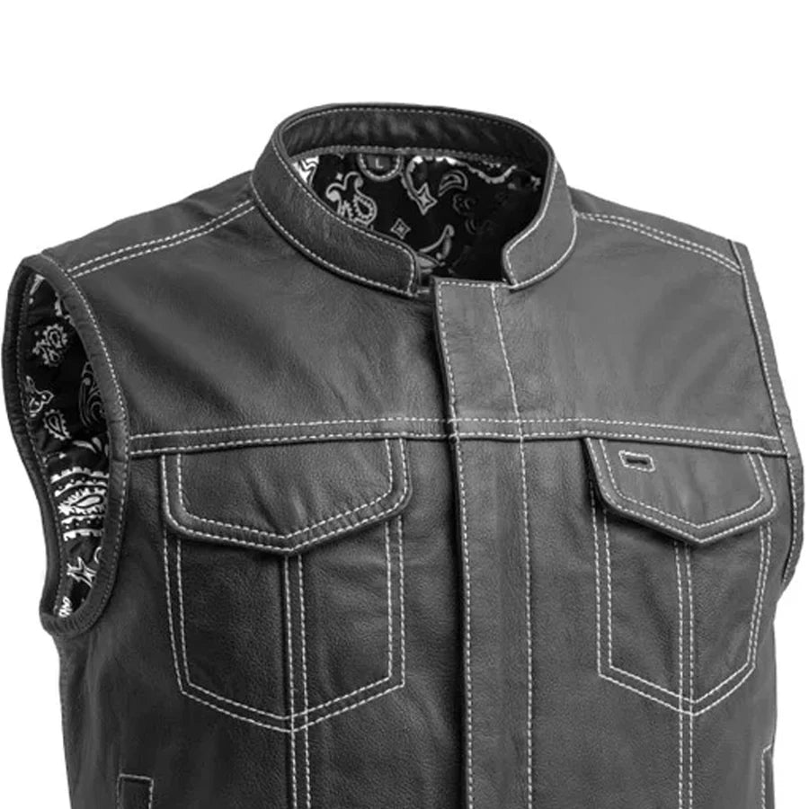 The Volt Men's Motorcycle Leather Vest, Multiple Color Options Men's Leather Vest Best Leather Ny