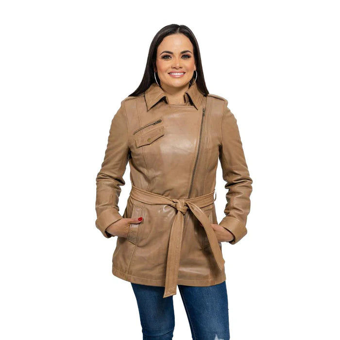 Traci women fashion leather jacket camel