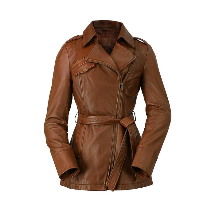 Traci - Women's Fashion Leather Trench Coat (Dark Cognac) Women's Fashion Leather Jacket Best Leather Ny Dark Cognac XS