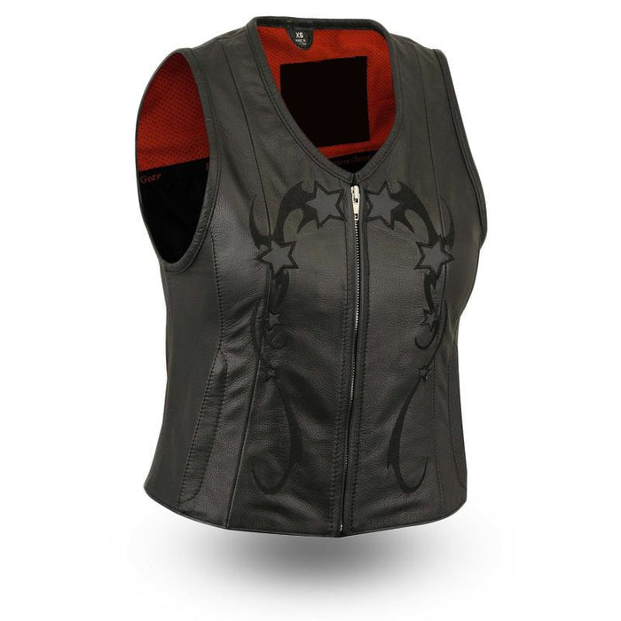 TRIFINITY Motorcycle Leather Vest Women's Vest Best Leather Ny XS Black 