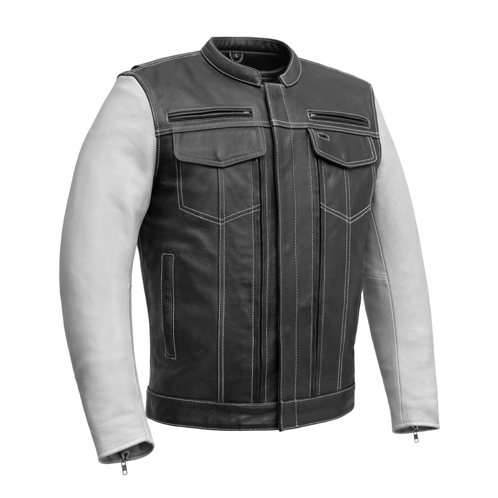 Bistro Men's Cafe Style Leather Jacket Men's Motorcycle Jacket Best Leather Ny Black White S