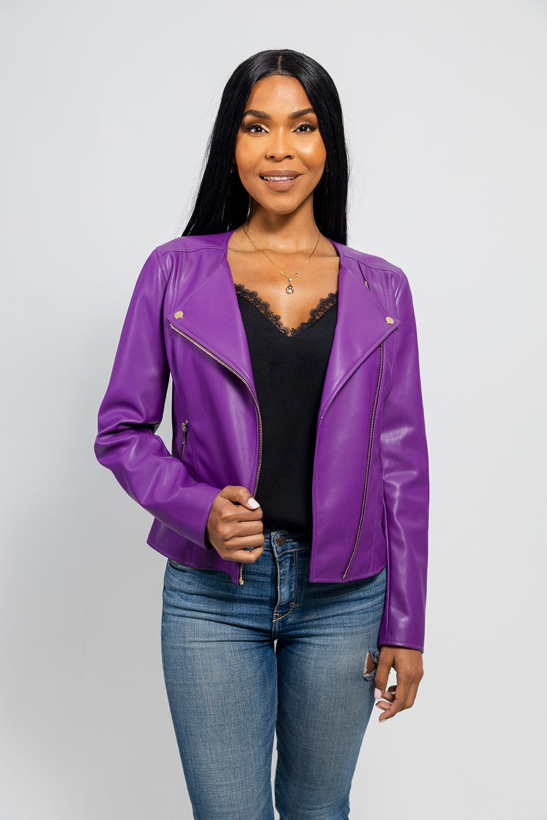 Violet - Women's Vegan Faux Leather Jacket Women's Vegan Jacket Best Leather Ny XS Dark Purple