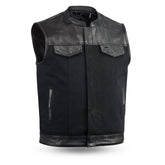 DETOUR - Motorcycle Leather/Canvas Vest Men's Canvas Vests Best Leather Ny S  