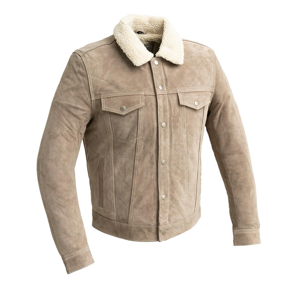 Luke - Men's Faux Shearling Cow Suede Jacket (Taupe) Men's Jacket Best Leather Ny S Taupe 